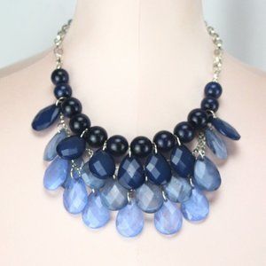 Color Necklace 18"-21" Silver Tone with Blue Teardrop Beads